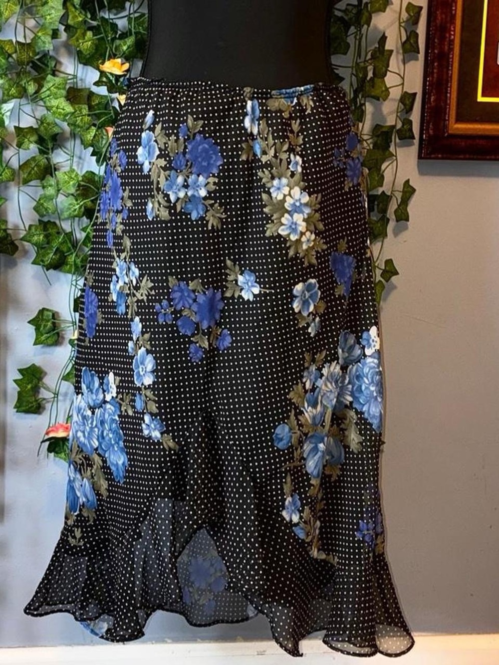 Vintage Floral Polka Dot Midi Skirt